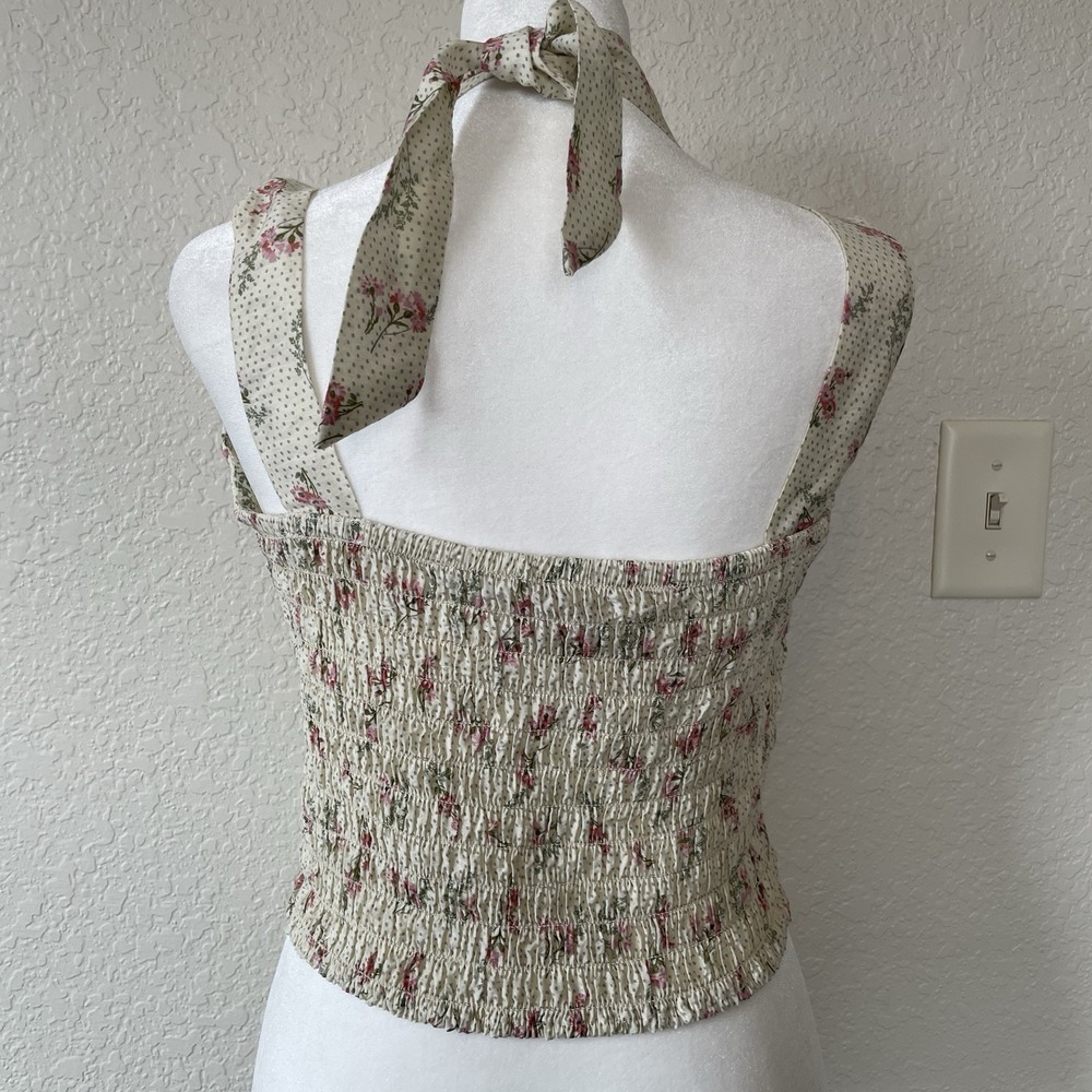 Sienna Sky 90's Floral Halter Crop Top Womens M Smocked Coquette Cottagecore - Picture 4 of 11